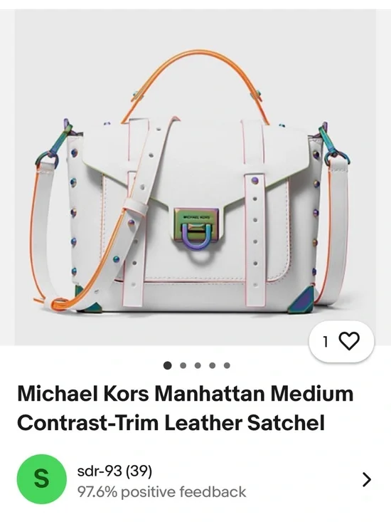 Michael Kors White Crossbody Bag with Neon Trim - Picture 2 of 2